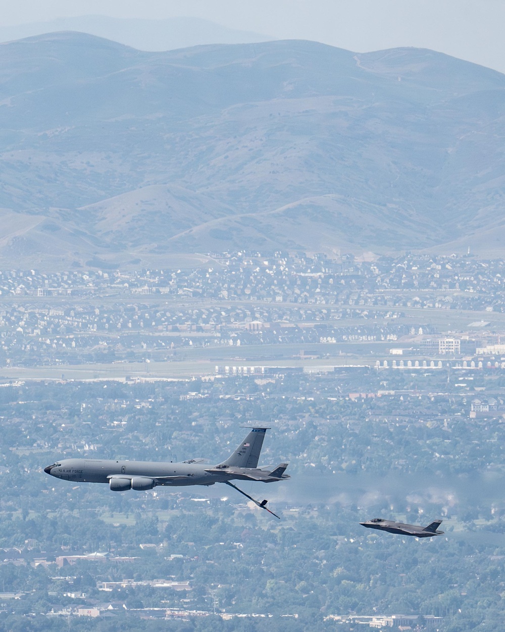 A KC-135 and Two F-35As fly over Utah during Operation Centennial Contact