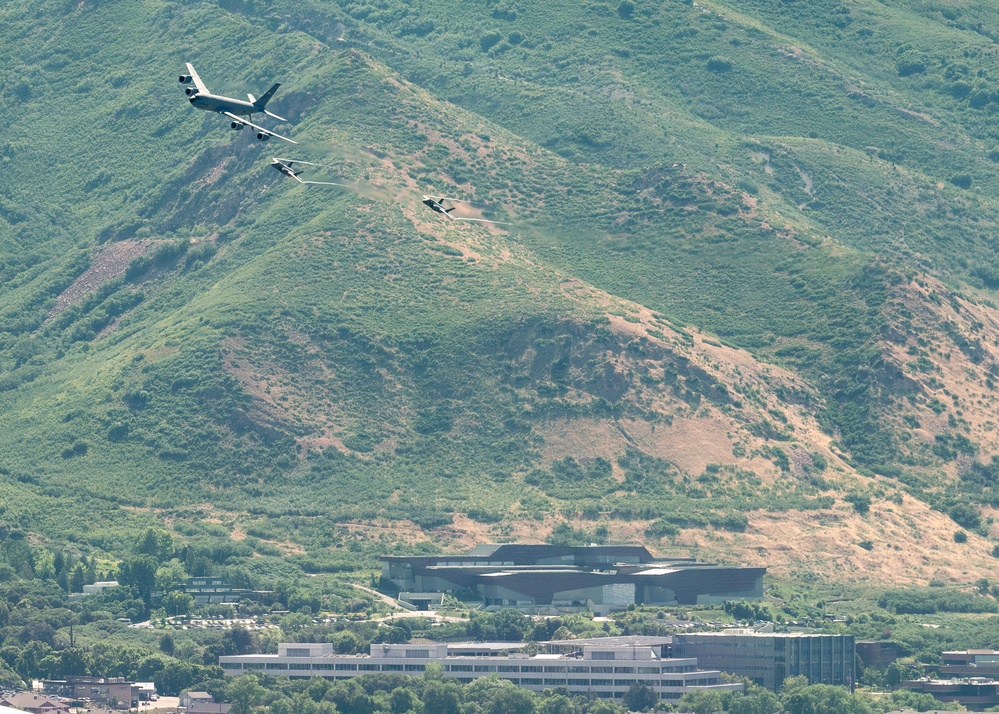 A KC-135 and Two F-35As fly over Utah during Operation Centennial Contact