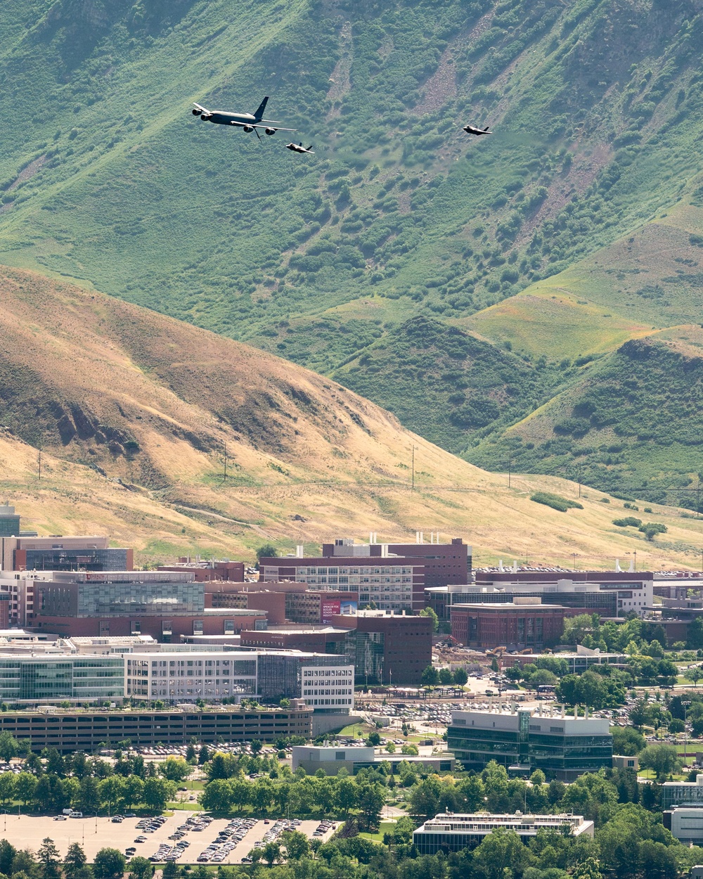 A KC-135 and Two F-35As fly over Utah during Operation Centennial Contact