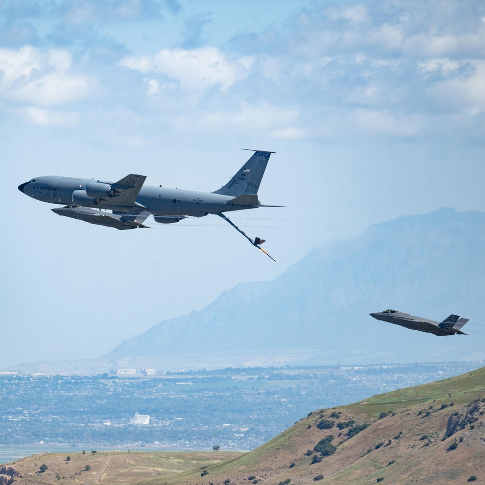 A KC-135 and Two F-35As fly over Utah during Operation Centennial Contact