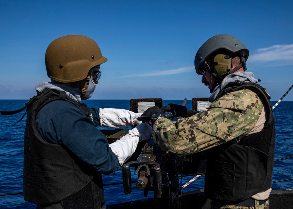 USS Rafael Peralta (DDG 115) conducts a crew-served weapons exercise