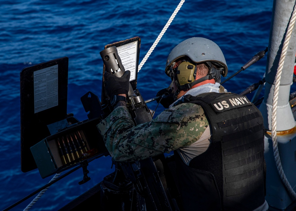 USS Rafael Peralta (DDG 115) conducts a crew-served weapons exercise