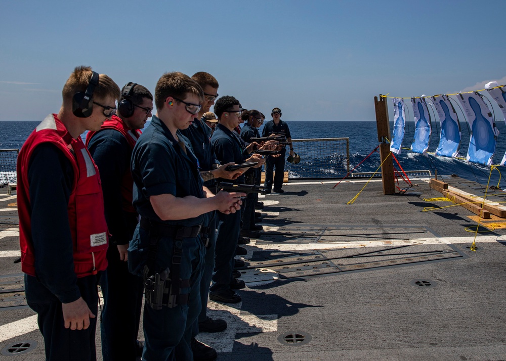 USS Rafael Peralta (DDG 115) conducts a crew-served weapons exercise