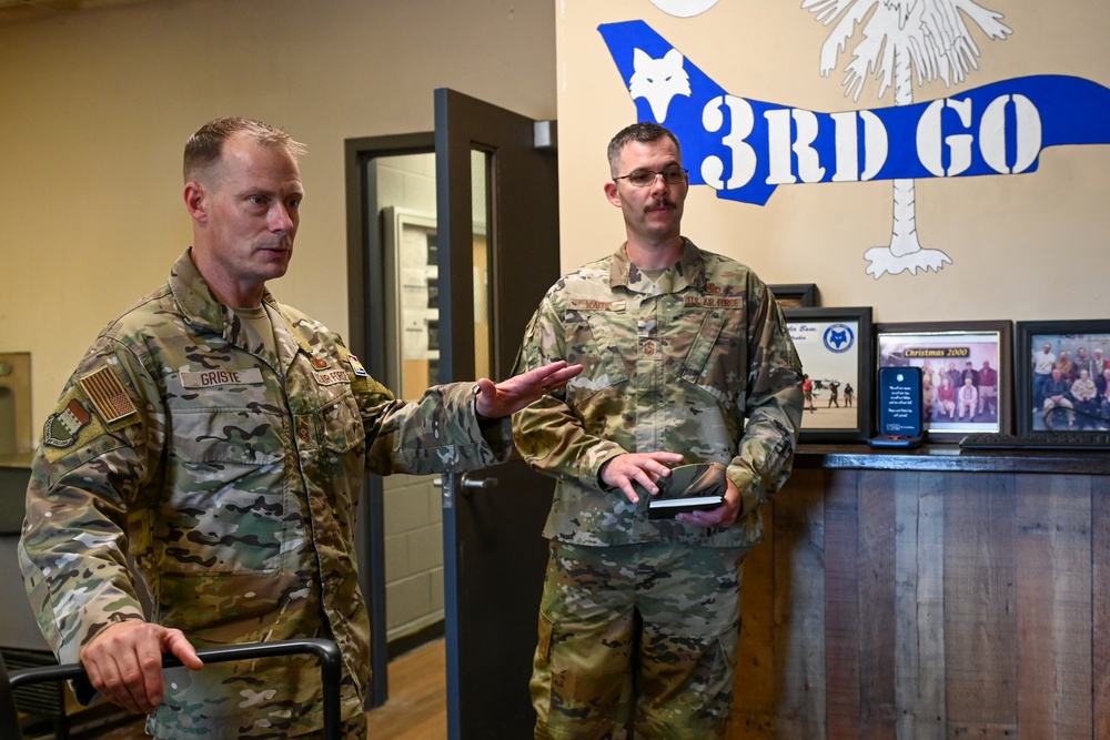 U.S. Air Force Command Chief Master Sgt. Christopher D. Griste visits McEntire