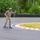 U.S. Air Force Reserve Maj. Sterling Broadhead simulates cross country skiing on roller skis