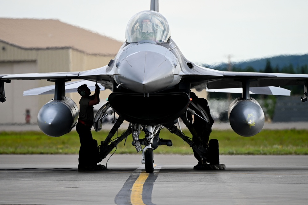 18th AMU Airmen maintain aircraft during RED FLAG-Alaska 23-2