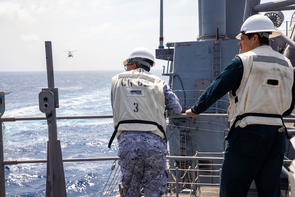 Philippine Navy sailor Observes UNREP aboard USS Robert Smalls (CG 62)