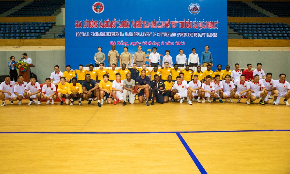 U.S. Navy Sailors Compete in Soccer Match with Vietnamese soccer players