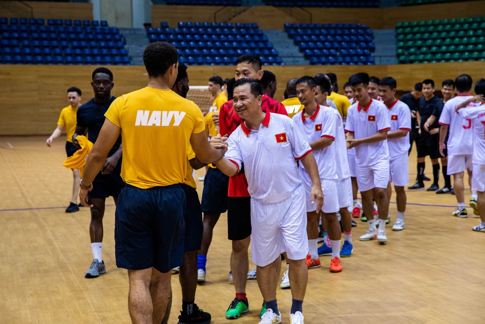 U.S. Navy Sailors Compete in Soccer Match with Vietnamese soccer players