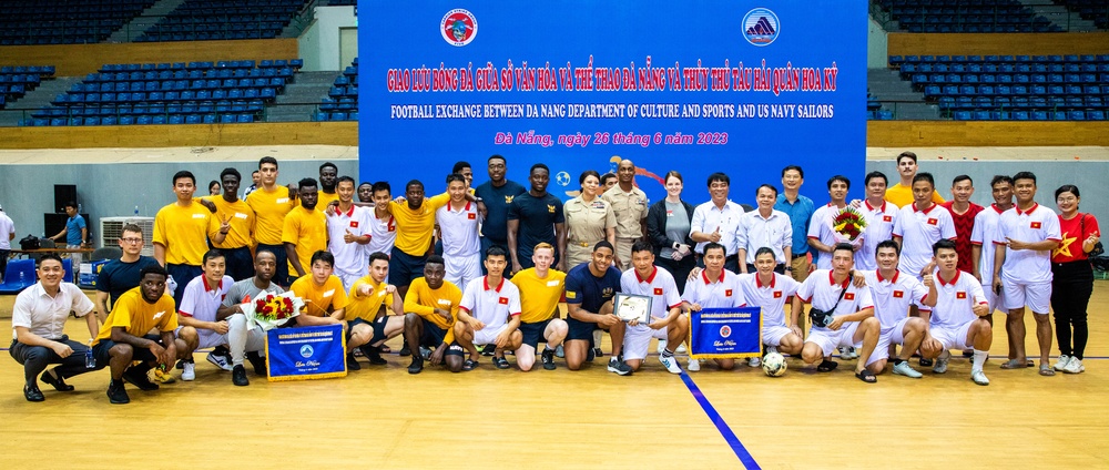 U.S. Navy Sailors Compete in Soccer Match with Vietnamese soccer players