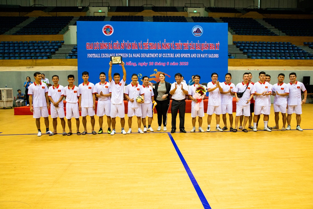 U.S. Navy Sailors Compete in Soccer Match with Vietnamese soccer players