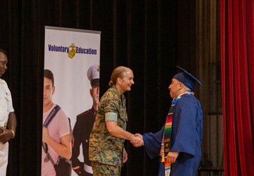 Gunnery Sgt. Paul B. Alejo Jr. recognized at the Joint Collegiate Graduation and Recognition Ceremony