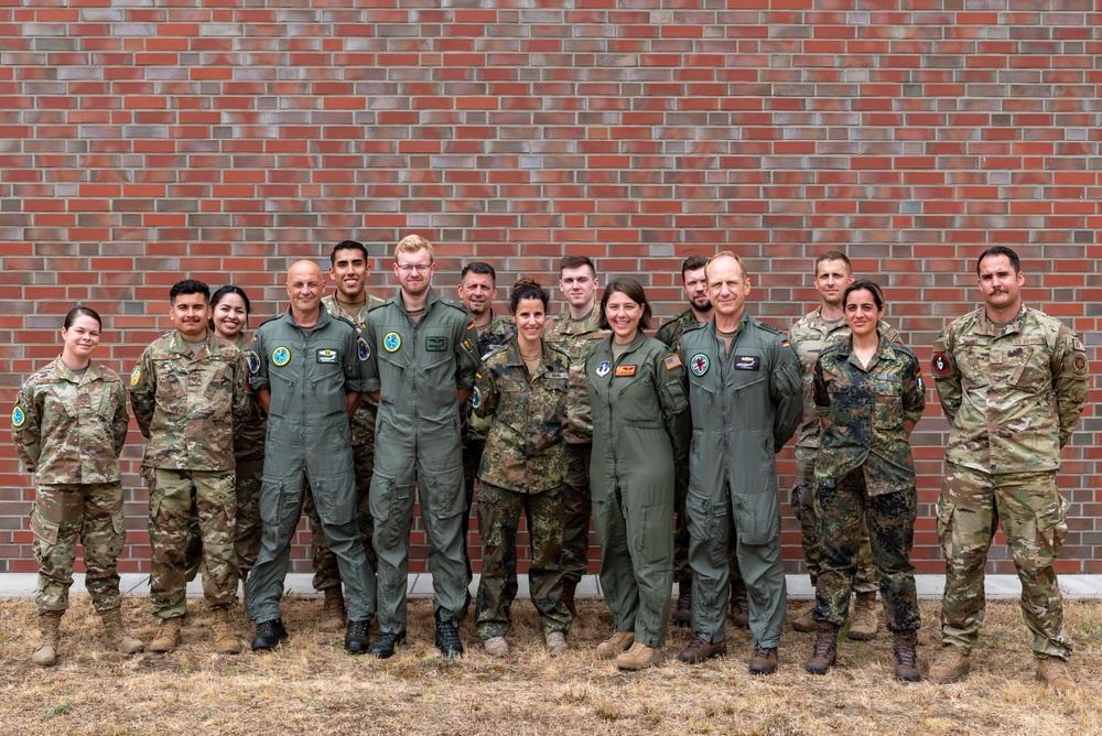 U.S. and German medics pose for a photo at exercise Air Defender 2023