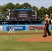 Lt. Col. Brian Cavanaugh and Marines from MARFORCOM participate in Norfolk Tides' &quot;Marine Night&quot; at Harbor Park