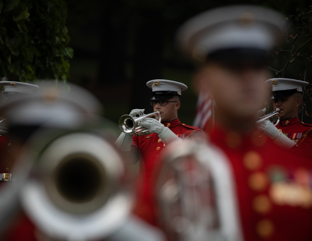 Marines with “The Commandant’s Own,” U.S. Marine Drum &amp; Bugle Corps, perform at the Beanpot Invitational in Lynn, Ma.