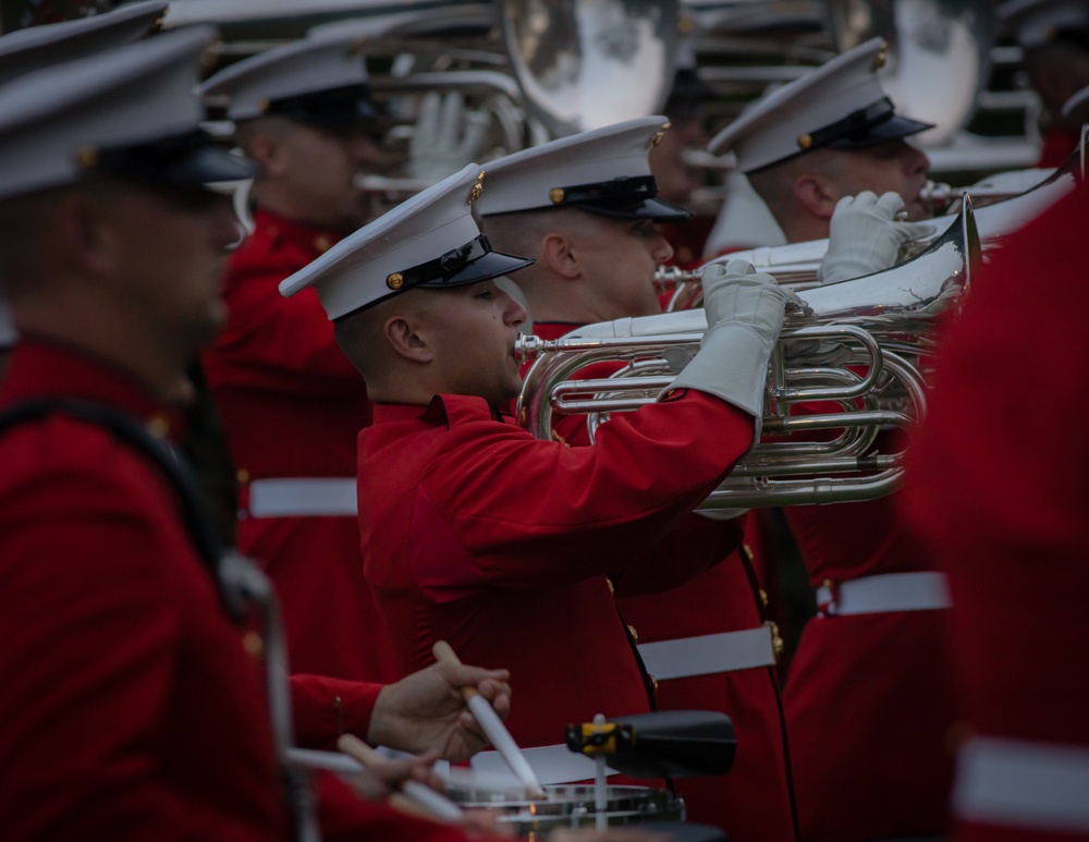 Marines with “The Commandant’s Own,” U.S. Marine Drum &amp; Bugle Corps, perform at the Beanpot Invitational in Lynn, Ma.