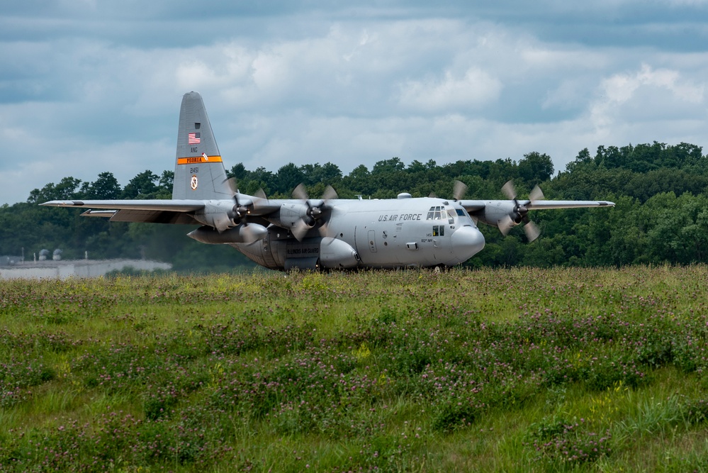 U.S. Airmen with the 182nd Airlift Wing return to Peoria from exercise Air Defender 2023