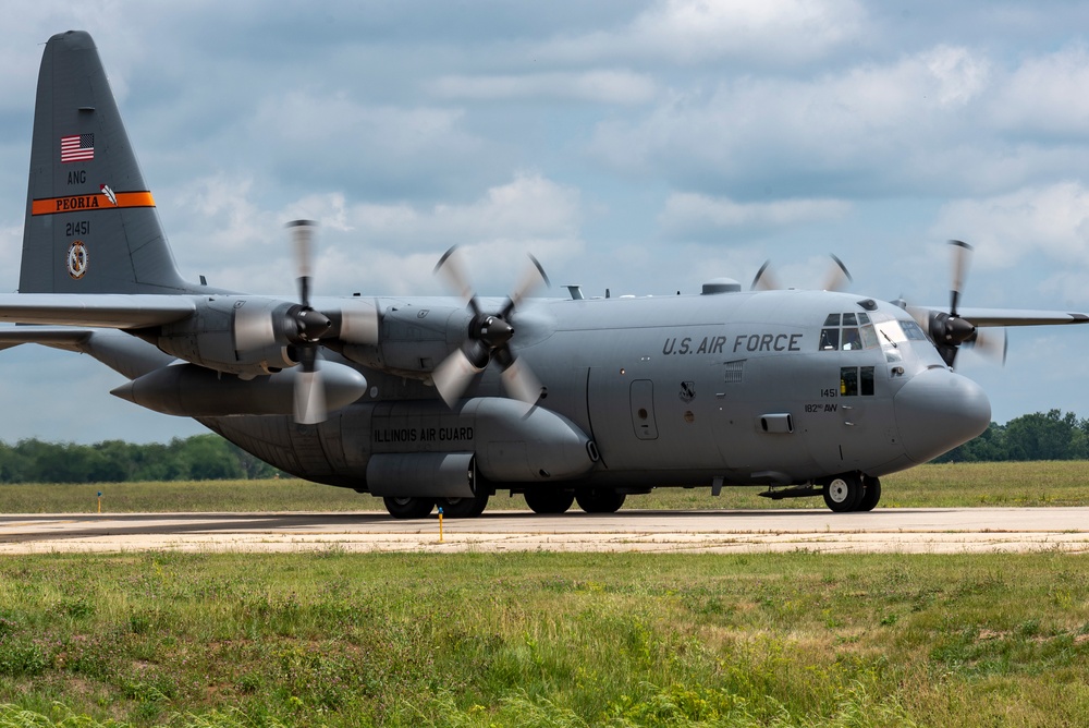 U.S. Airmen with the 182nd Airlift Wing return to Peoria from exercise Air Defender 2023