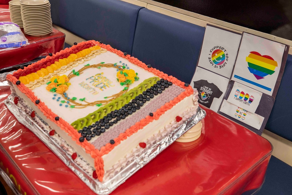 Sailors celebrate Pride Month aboard USS Ralph Johnson (DDG 114), 30 June.