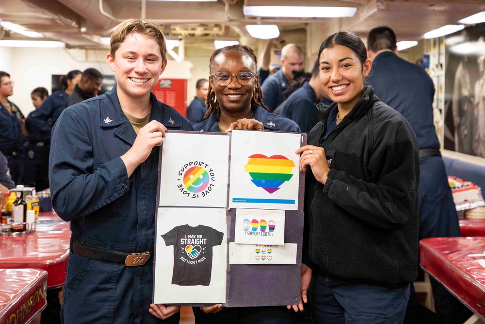 Sailors celebrate Pride Month aboard USS Ralph Johnson (DDG 114), 30 June.