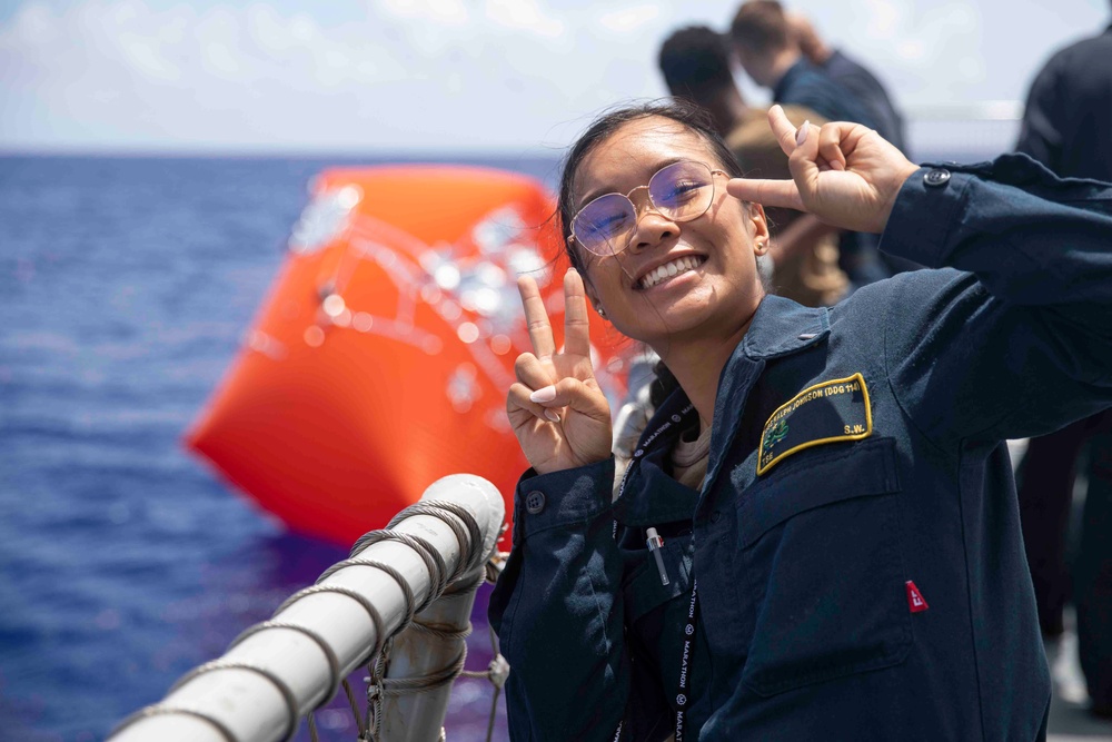 Arleigh Burke-class guided-missile destroyer USS Ralph Johnson (DDG 114) conducts a live fire exercise in the Philippine Sea, July 1.