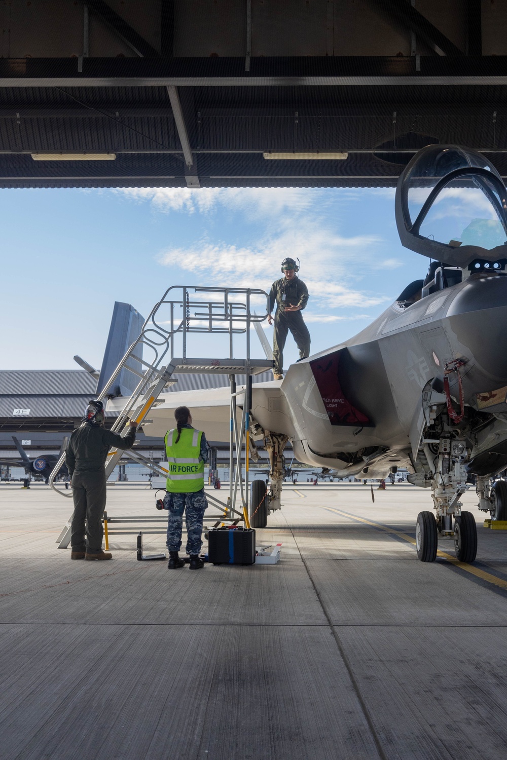 U.S. Marines and Australian Airmen Launch and Maintain Joint Strike Fighters together