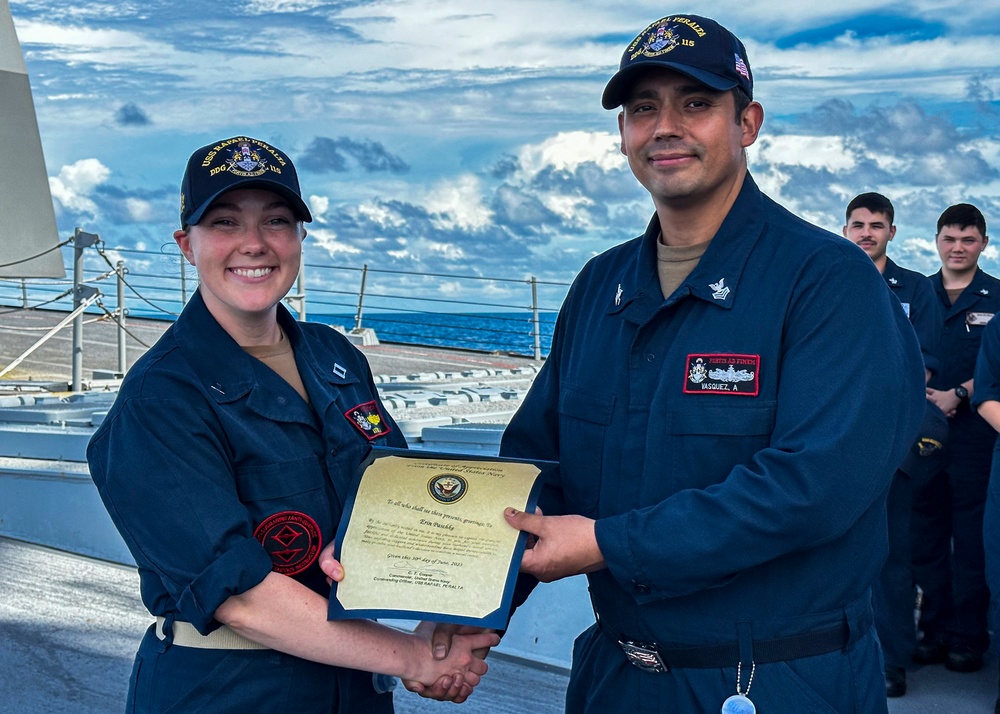 USS Rafael Peralta (DDG 115) conducts a reenlistment ceremony