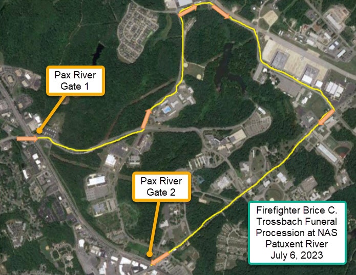 NAS Patuxent River Announces Traffic Impacts Relating to Funeral Procession of Firefighter Brice C. Trossbach July 6, 2023