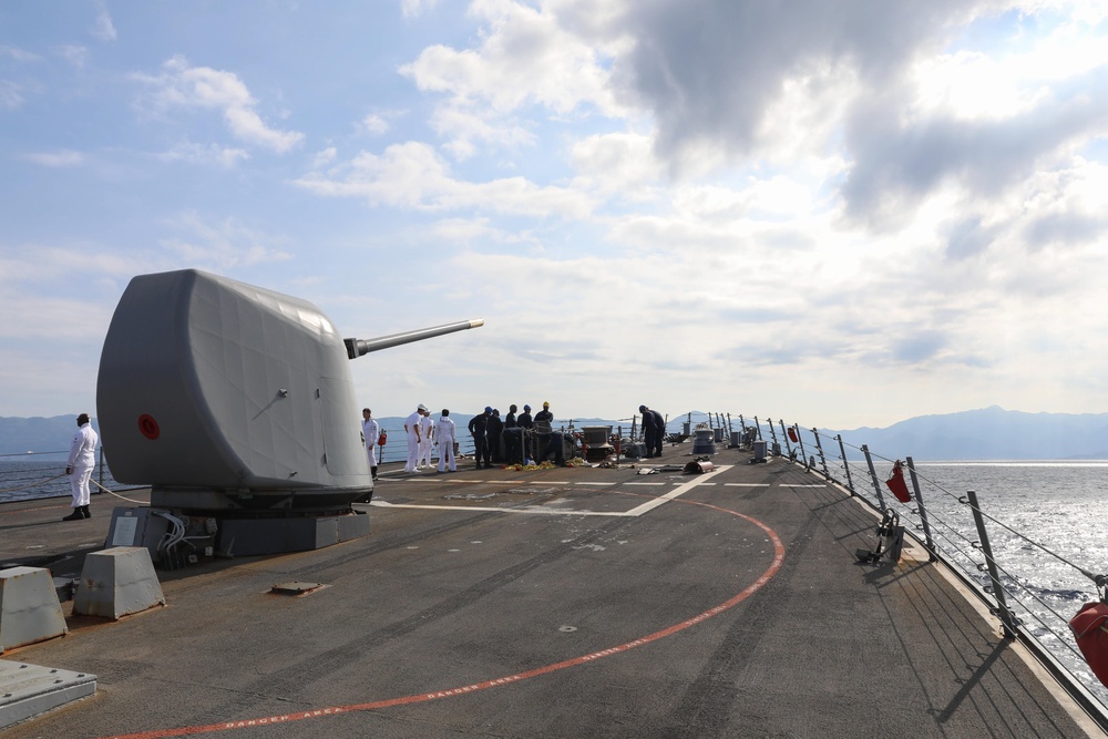 Sailors Prepare Mooring Lines