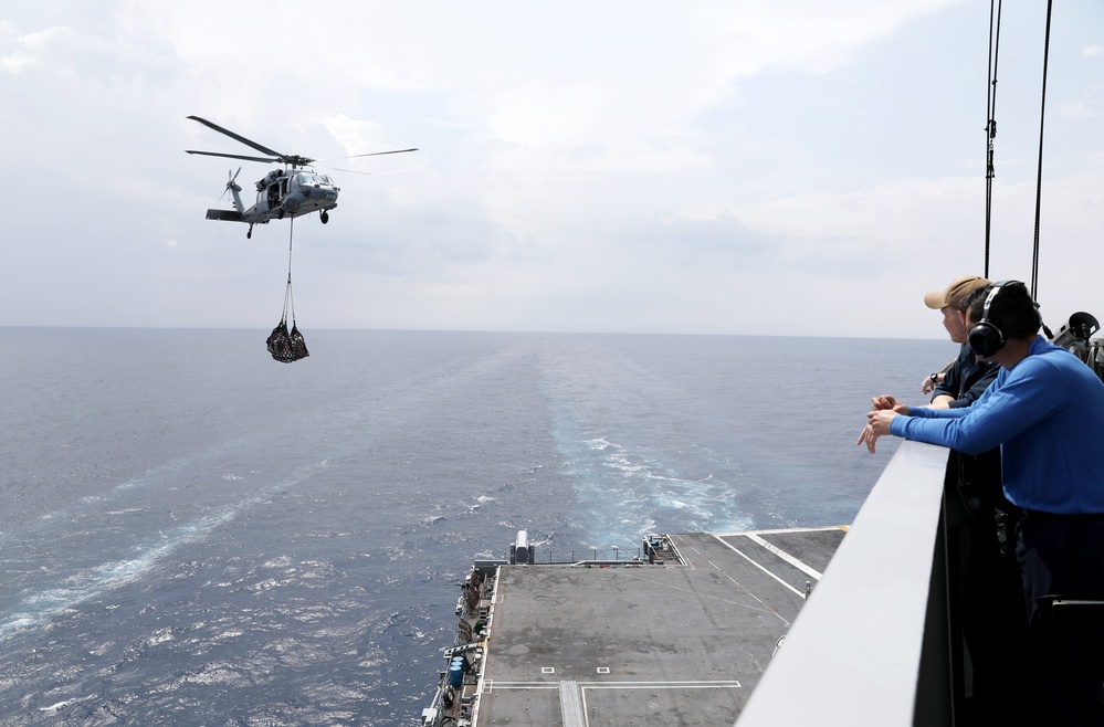 USS Gerald R. Ford Conducts Vertical Replenishment at Sea