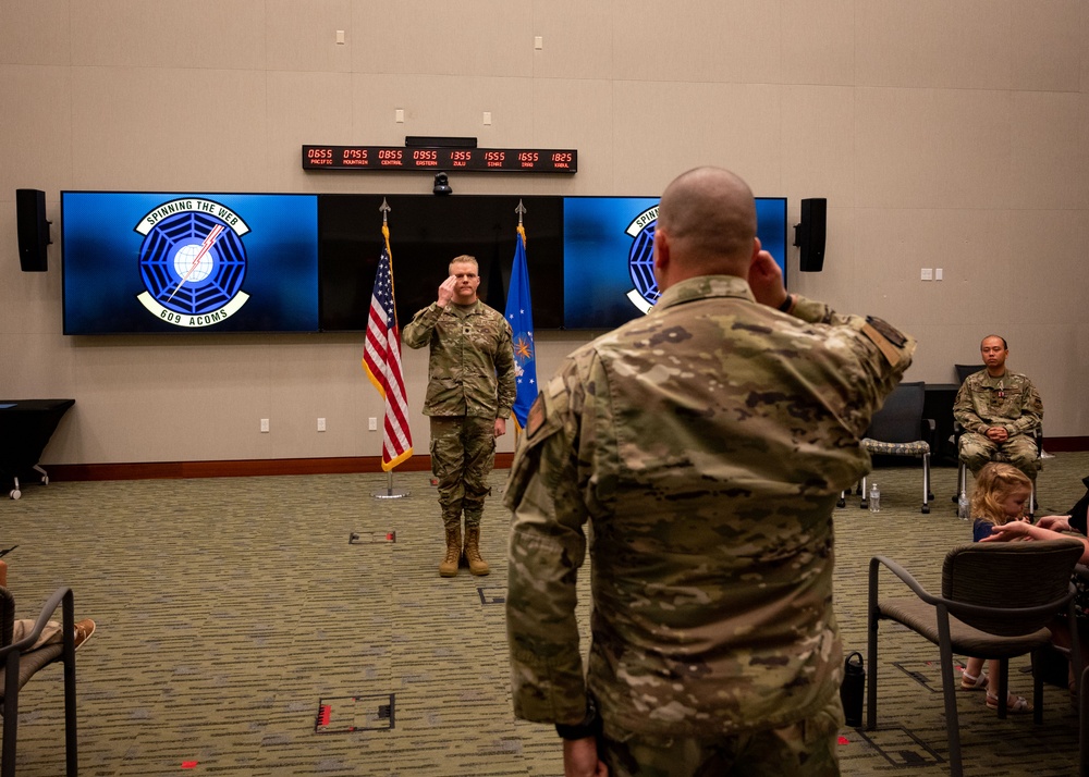 609th Air Communications Squadron conducts a change of command ceremony