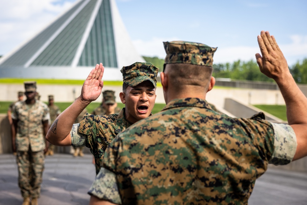 U.S. Marine husband and wife are promoted to sergeant per the Commandant's Retention Program