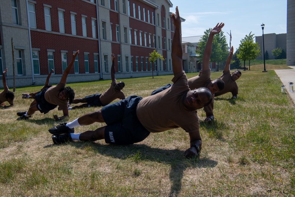 Recruits physically train at Recruit Training Command