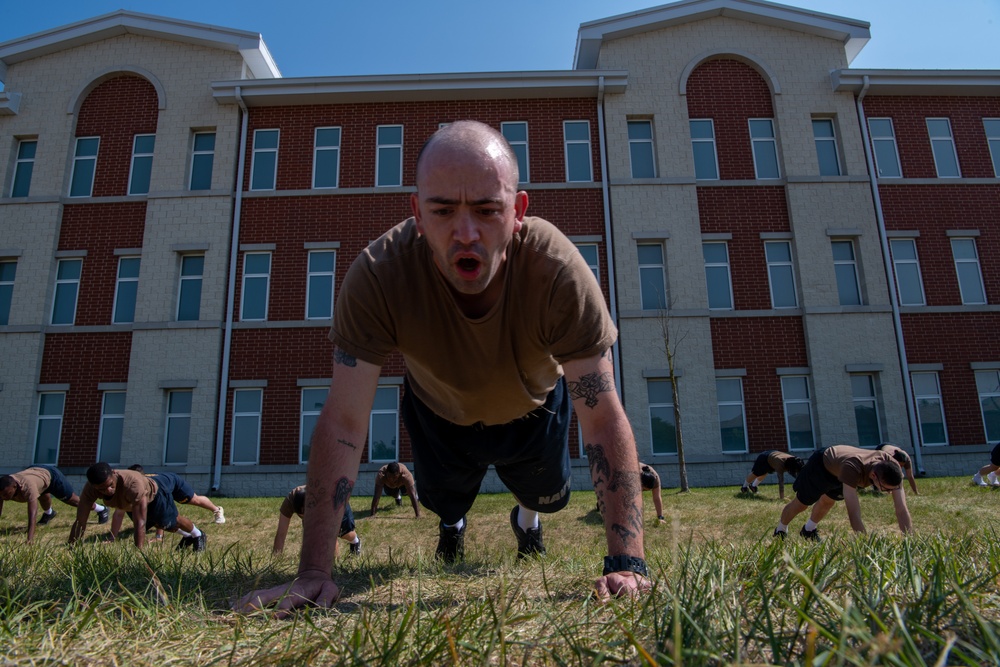 Recruits physically train at Recruit Training Command