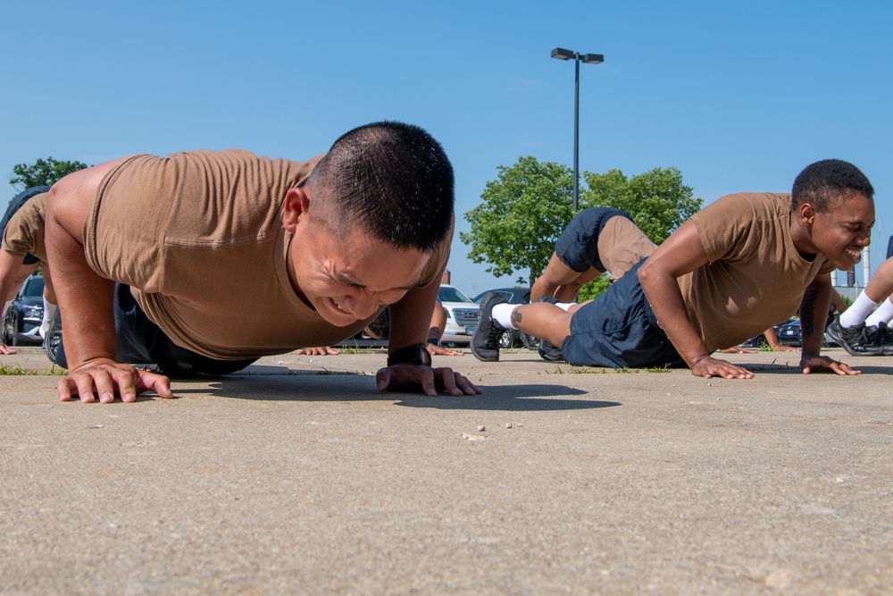 Recruits physically train at Recruit Training Command