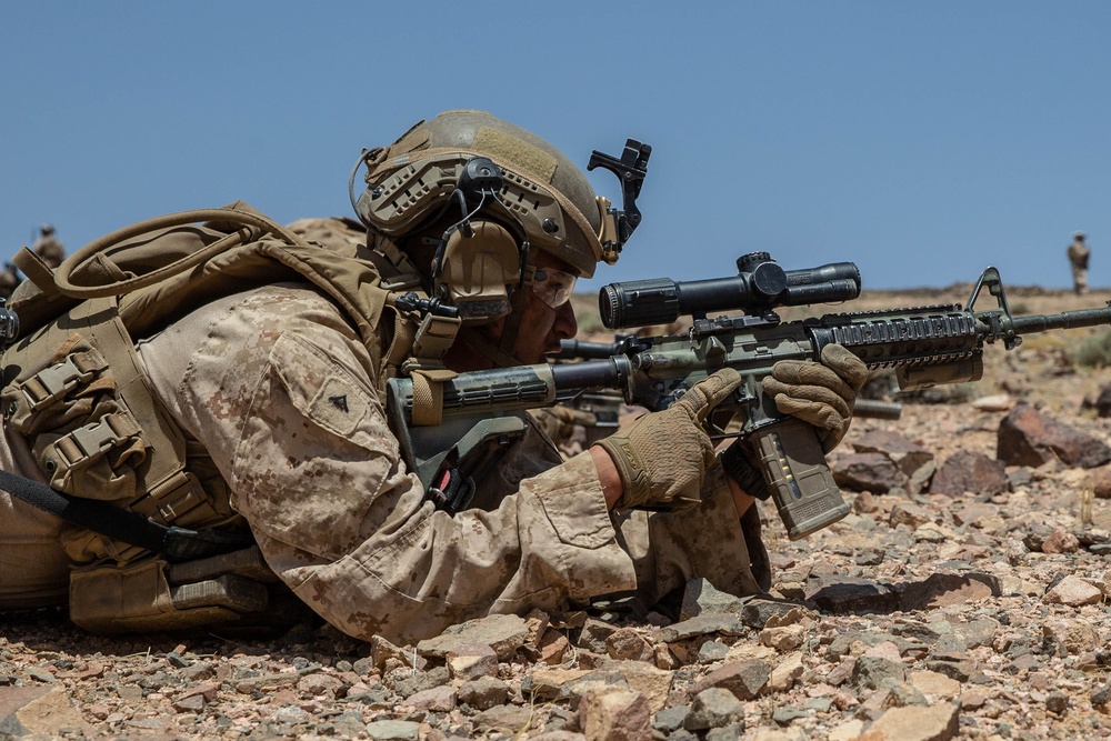 U.S. Marines conduct squad maneuver drills during Intrepid Maven 23.4