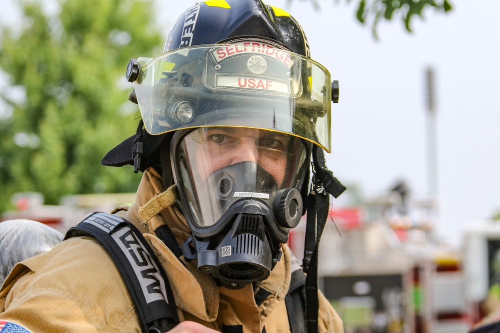 Selfridge Firefighters Train in Realistic Scenarios Inside Hangar Under Demolition