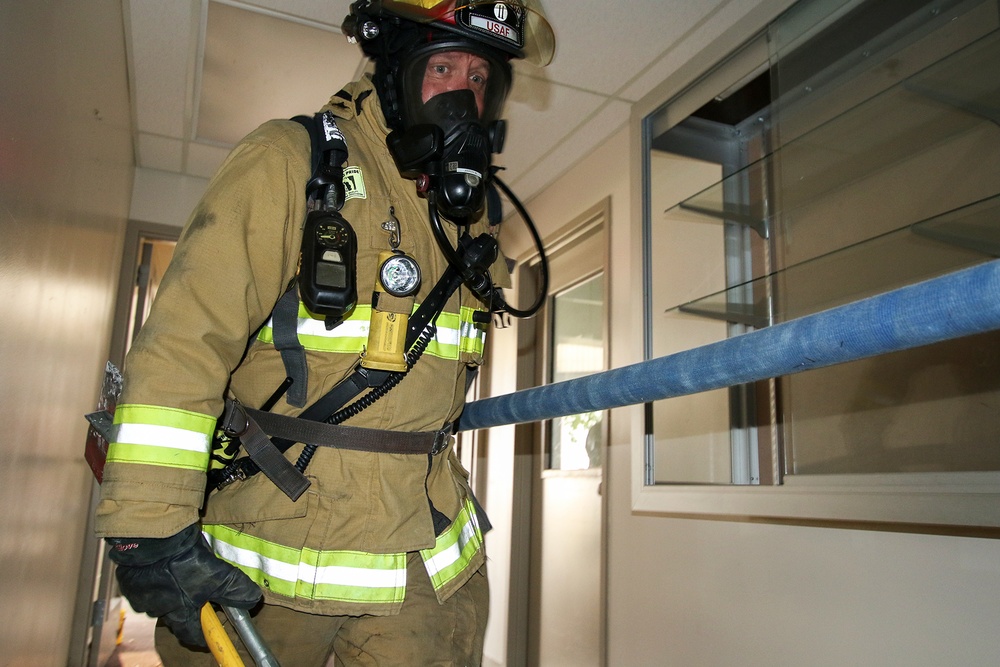 Selfridge Firefighters Train in Realistic Scenarios Inside Hangar Under Demolition