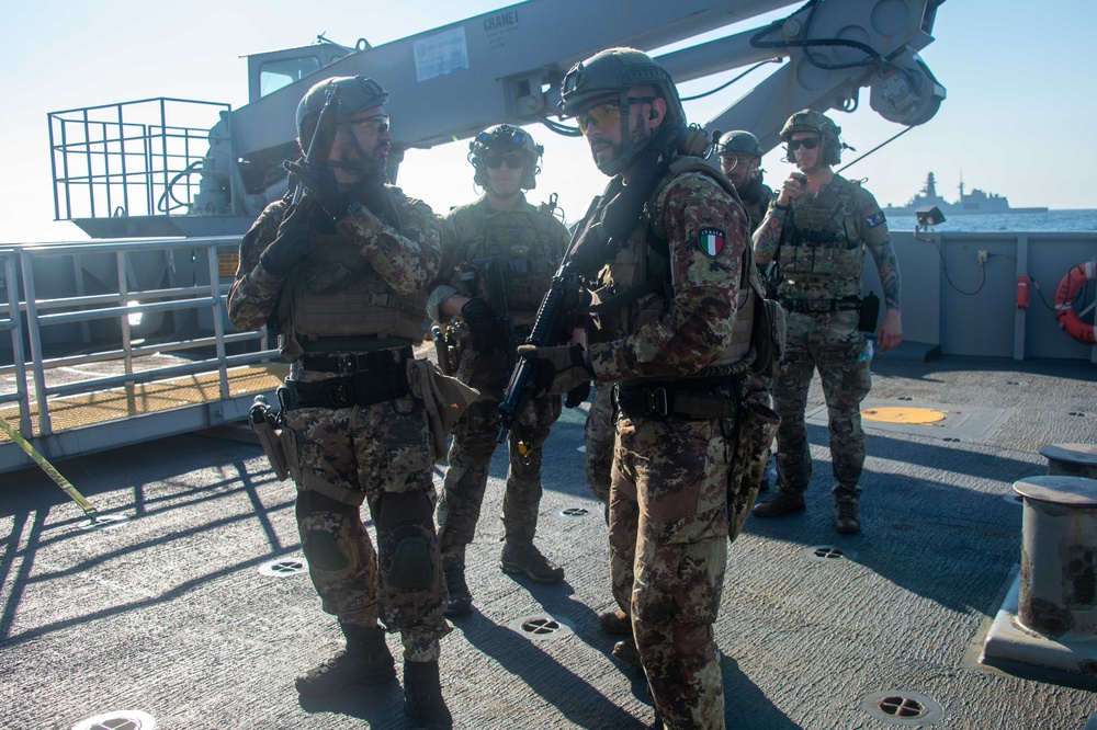 U.S. Navy Sailors Conduct VBSS with Italian Partners