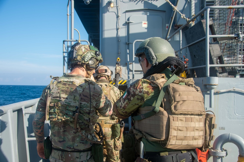 U.S. Navy Sailors Conduct VBSS with Italian Partners