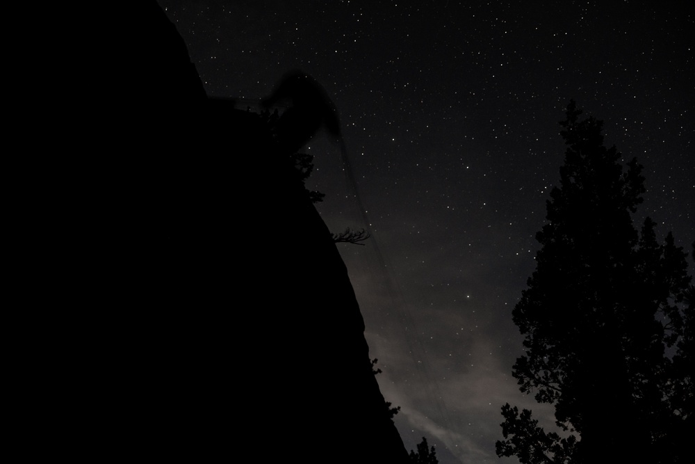 U.S. Marines with 4th Marine Division conduct rappelling training during Mountain Exercise 4-23