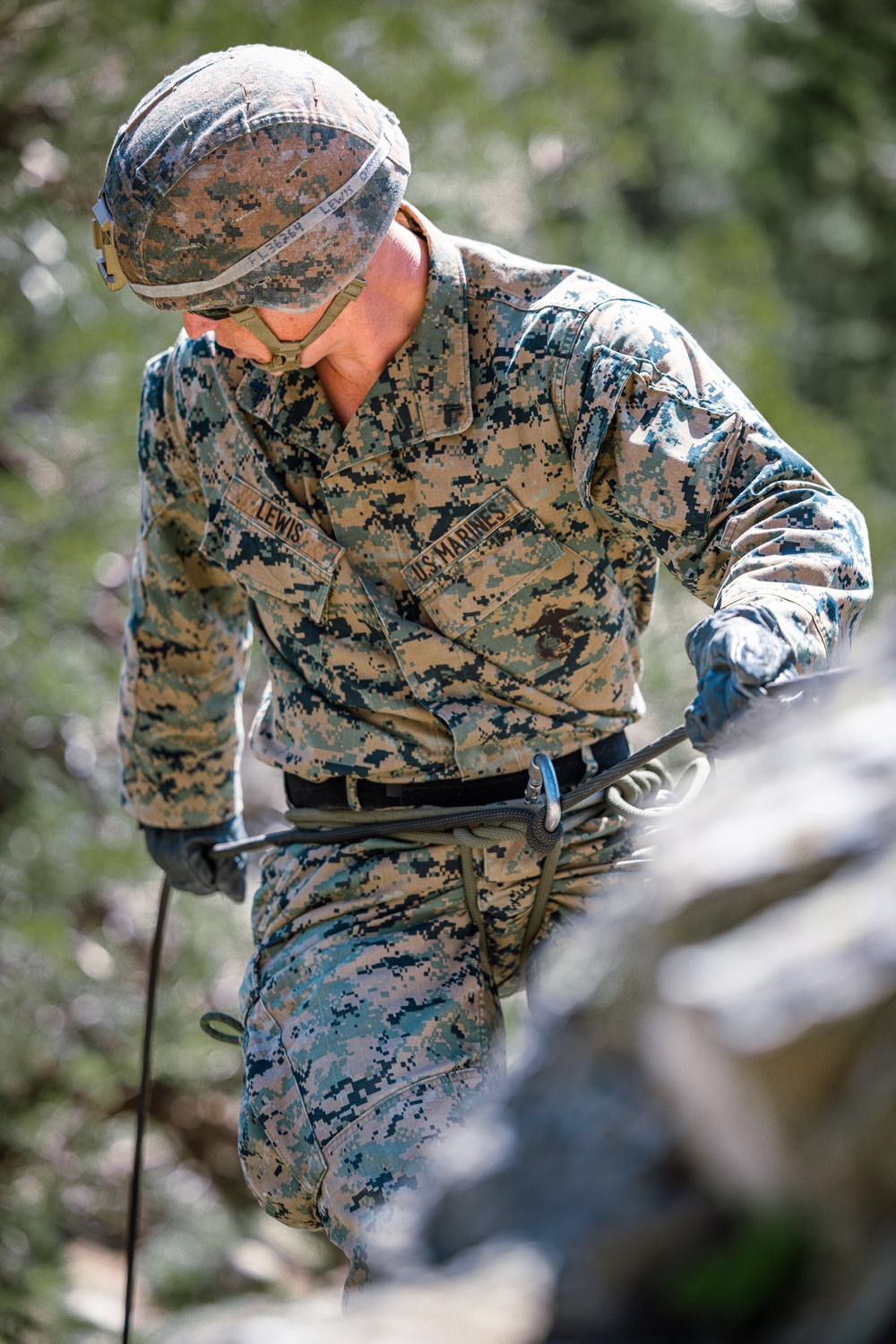 U.S. Marines with 4th Marine Division conduct rappelling training during Mountain Exercise 4-23