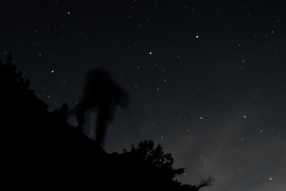 U.S. Marines with 4th Marine Division conduct rappelling training during Mountain Exercise 4-23