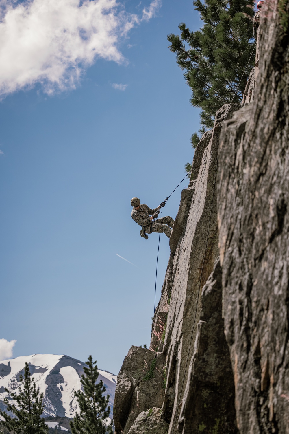 U.S. Marines with 4th Marine Division conduct ropes and rappelling training during Mountain Warfare Training Exercise 4-23