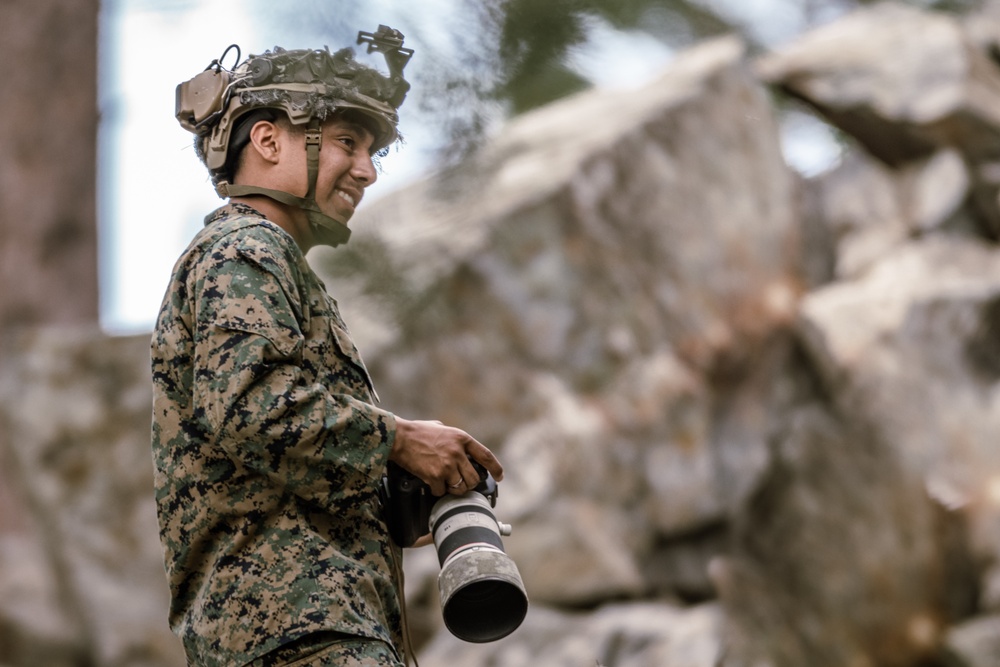 U.S. Marines with 4th Marine Division conduct ropes and rappelling training during Mountain Warfare Training Exercise 4-23