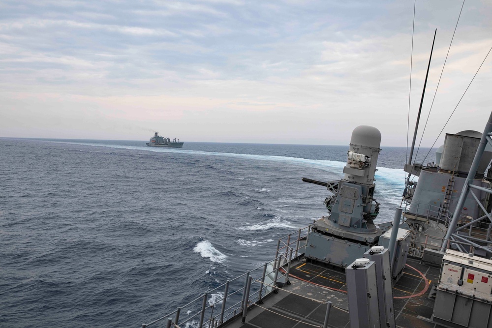 USS Normandy Conducts a Replenishment-at-Sea