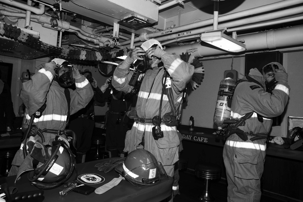 USS Normandy Conducts a General Quarters Drill