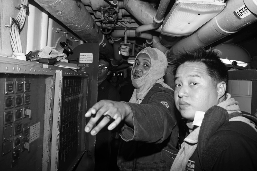 USS Normandy Conducts a General Quarters Drill