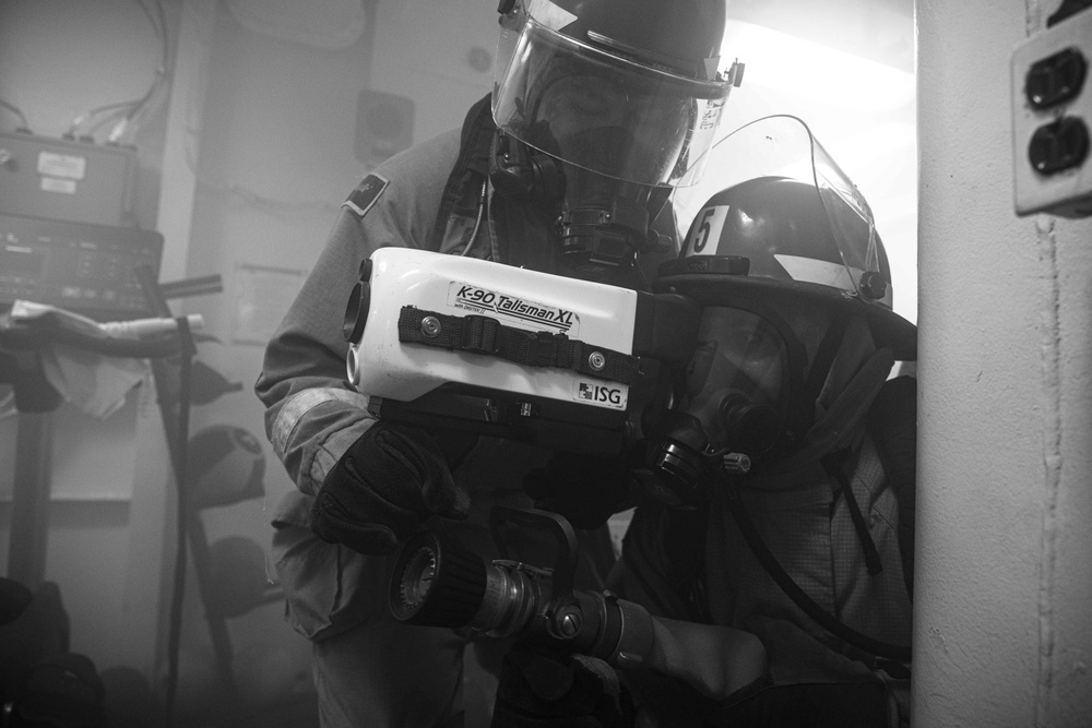 USS Normandy Conducts a General Quarters Drill
