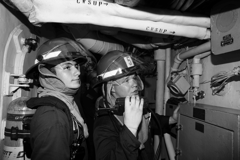 USS Normandy Conducts a General Quarters Drill